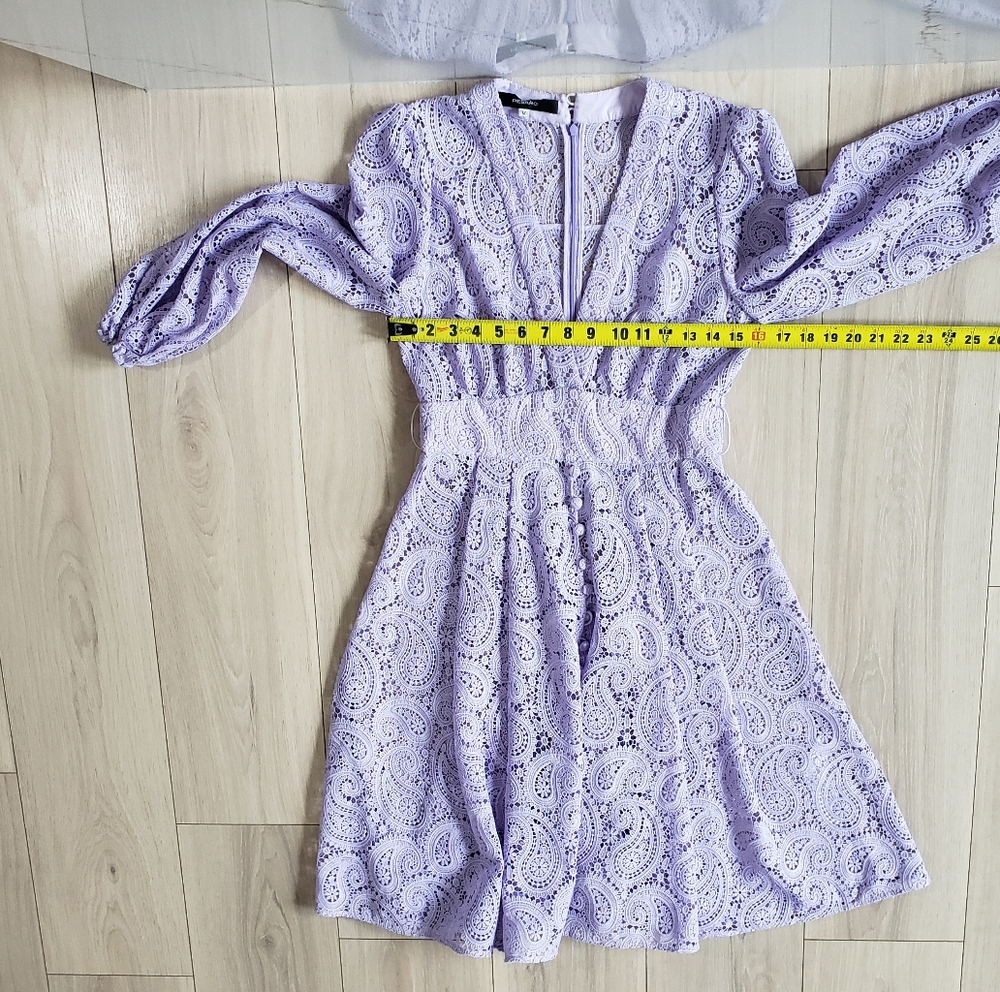 Pesaro Purple Eyelet Lace Dress Womens M Lined Long Sleeve Boho Fit Flare Midi - Picture 8 of 8